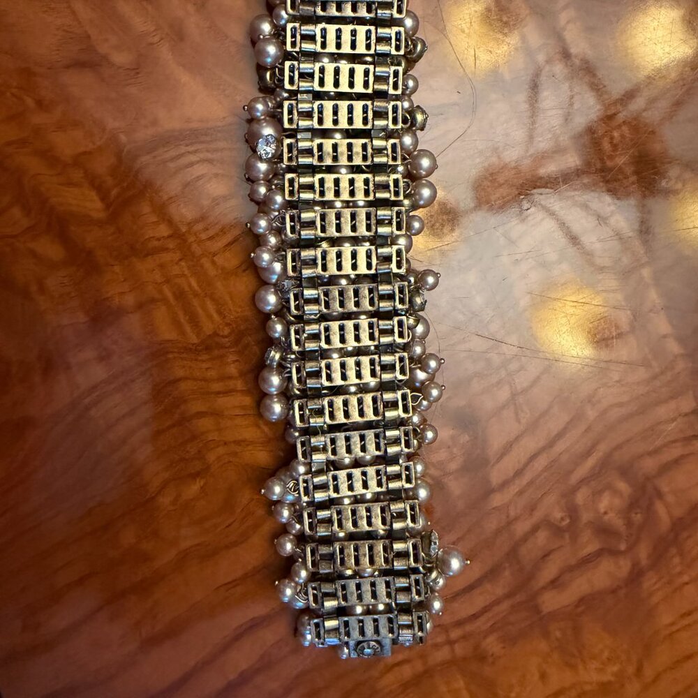 J.Crew Pearl & Crystal Cluster Bracelet – Wide Statement Cuff - Picture 4 of 4